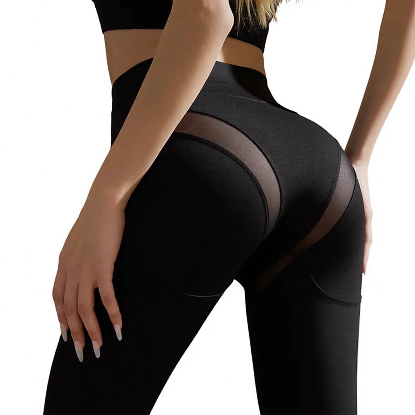 Sheer Mesh Butt Lifting High Waisted Yoga Leggings Black White