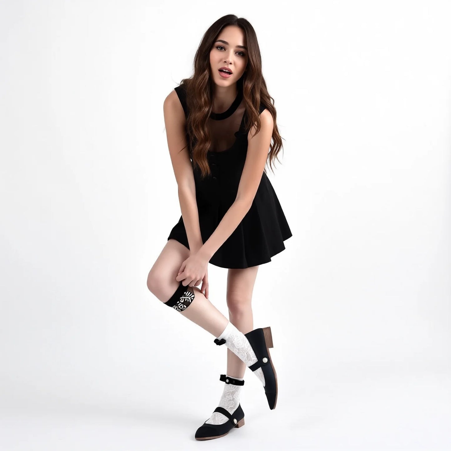 Lace Ankle Socks with Bow Detail - Cream and Black
