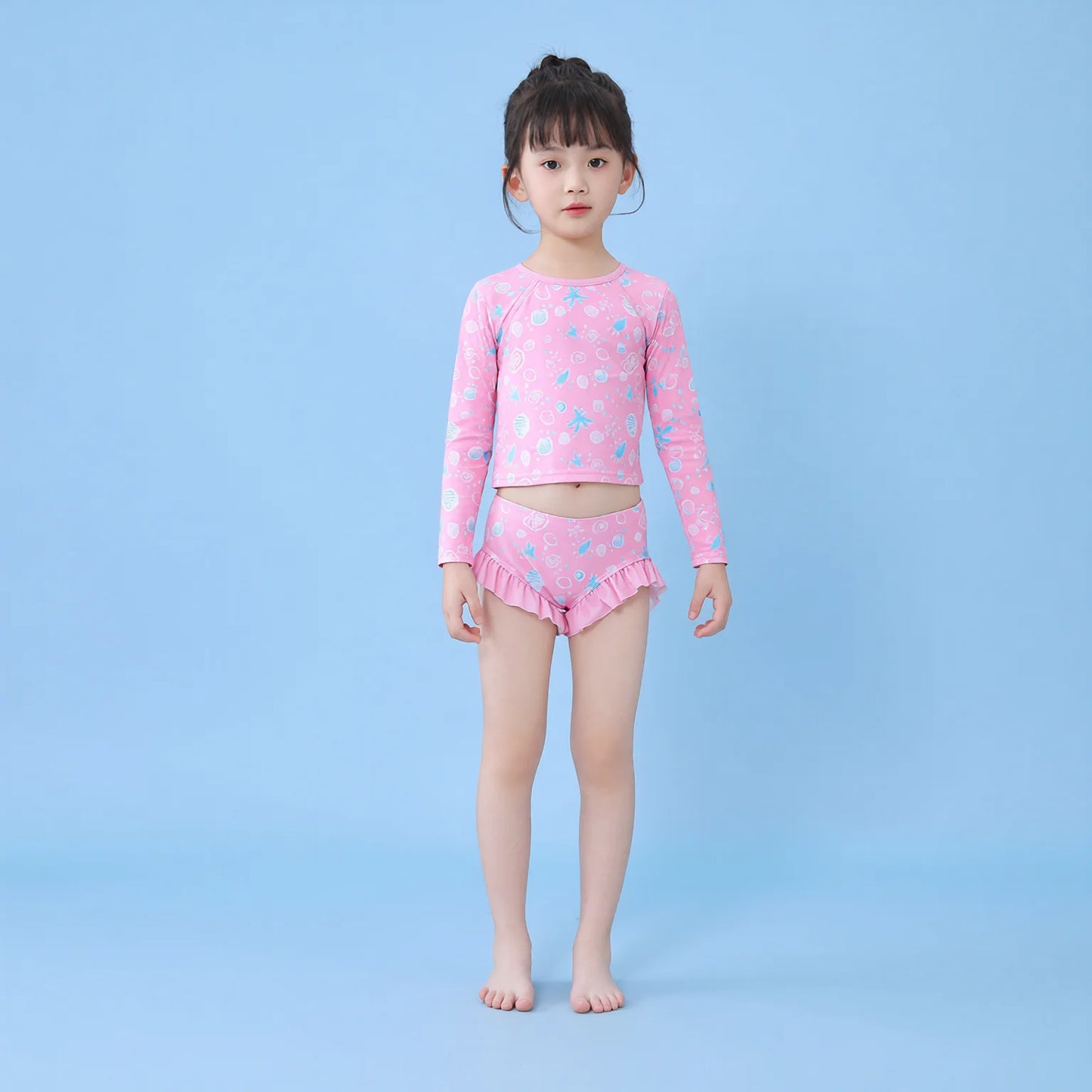 Childrens long sleeve long pants two piece swimming outfit with CPC certification