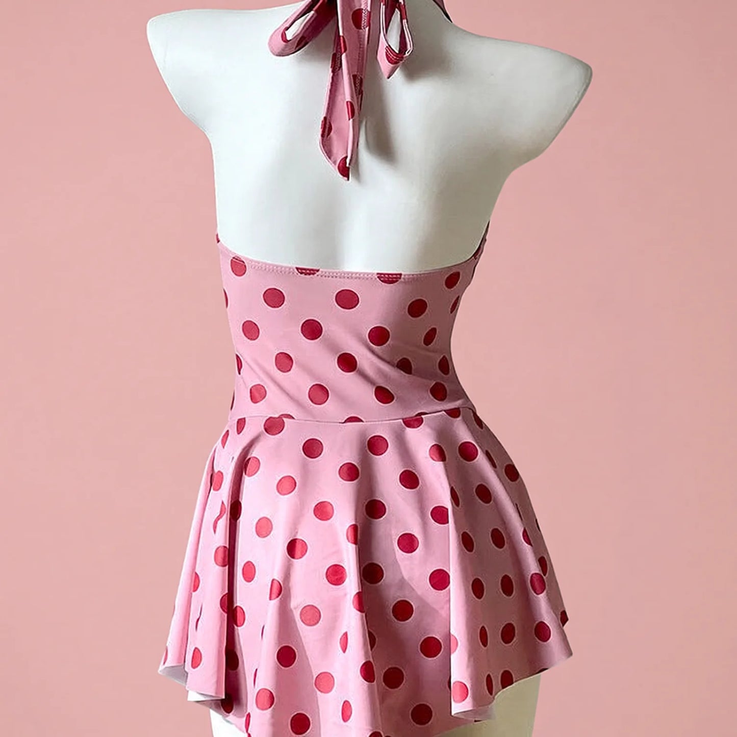 Pink Polka Dot One-Piece Swim Dress - Conservatively Cute & Slimming