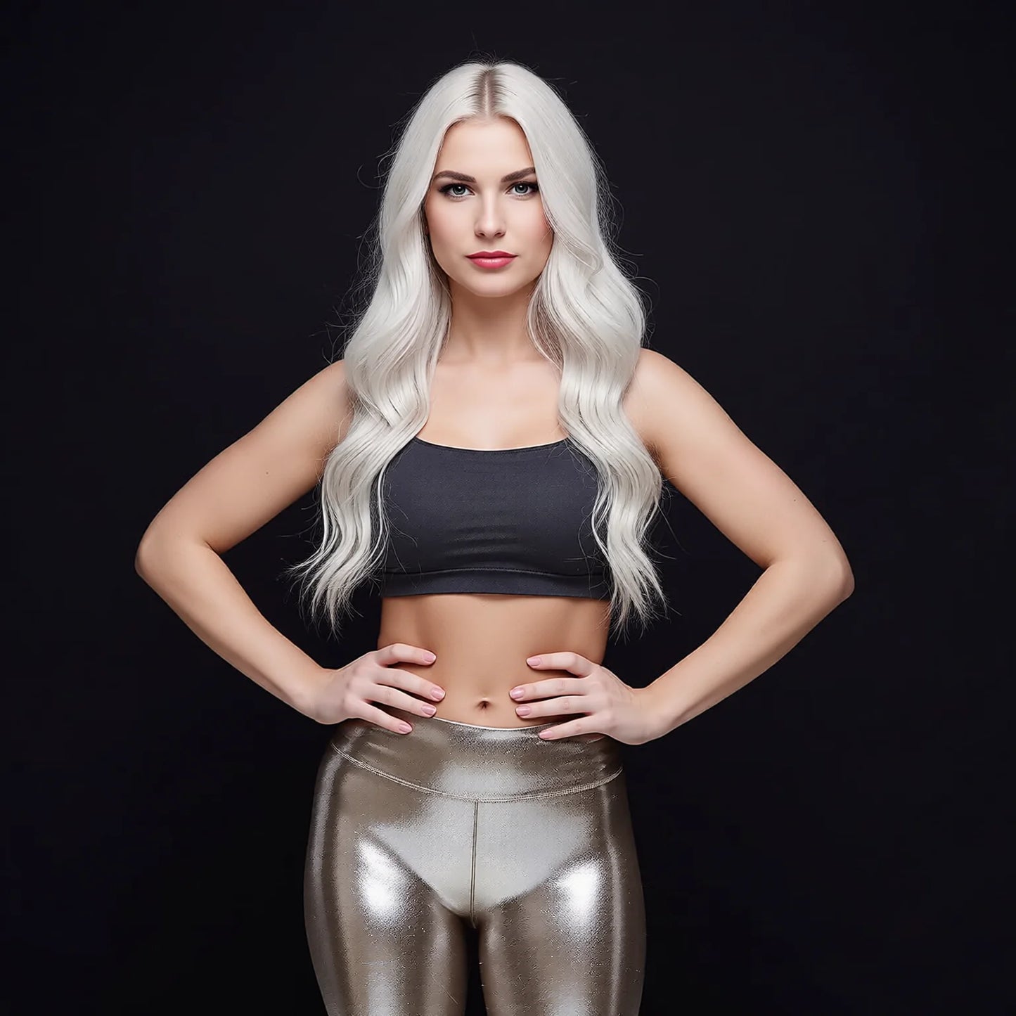 High-Waisted Metallic Leggings Pure Colour Yoga Pants Butt-Lifting Pencil Leggings
