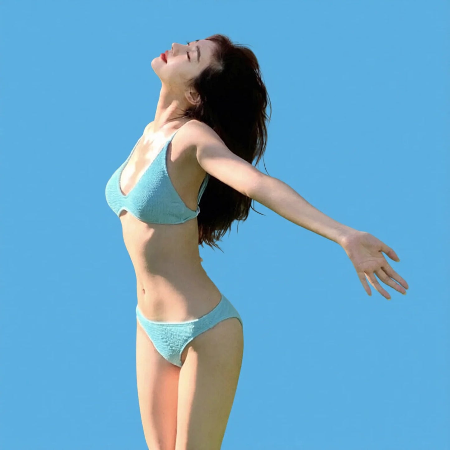 Sky Blue Triangle Bikini Set - Plunging Neckline & High-Waisted Fit