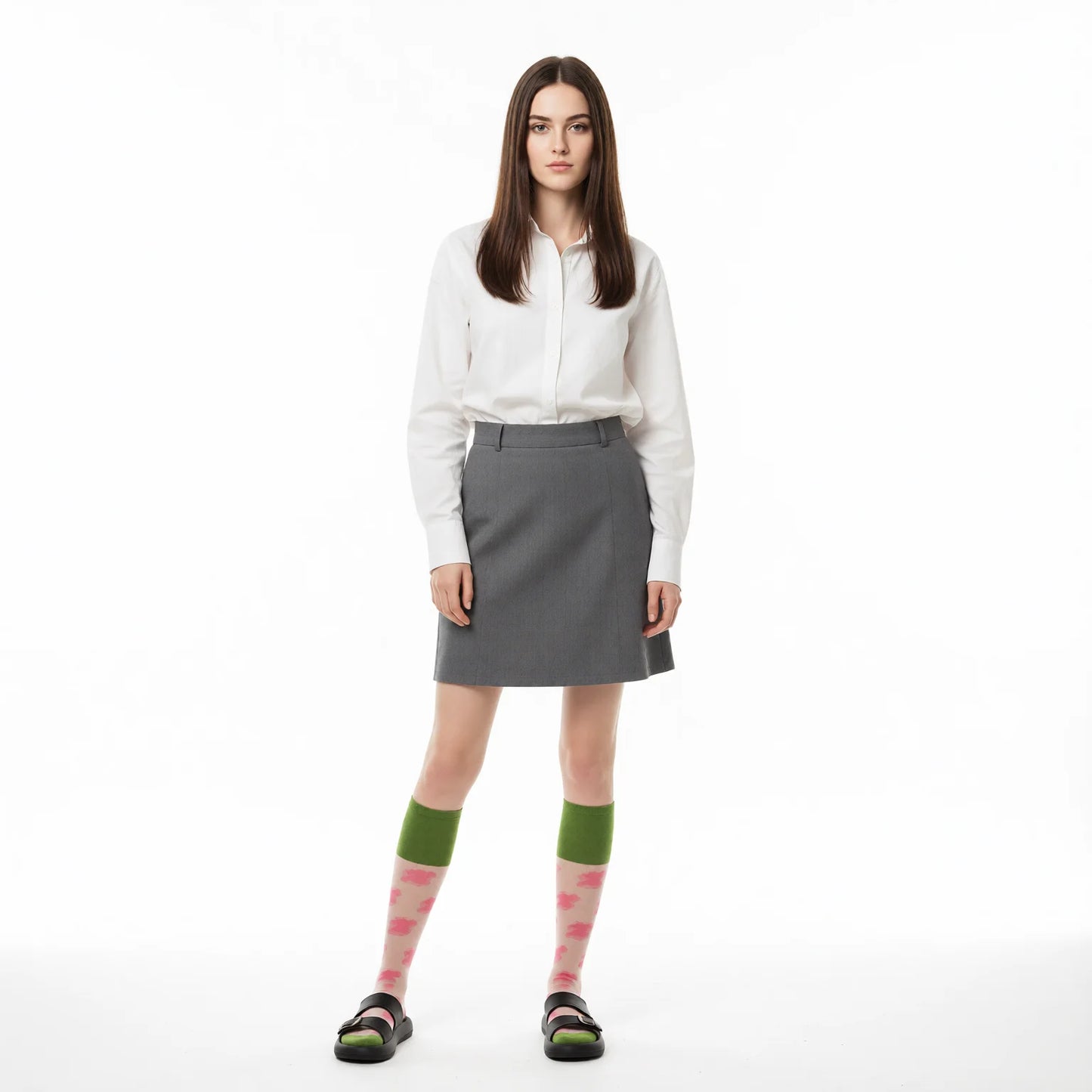 Floral Sheer Knee High Socks for Women - Navy & Pink Lace Cotton