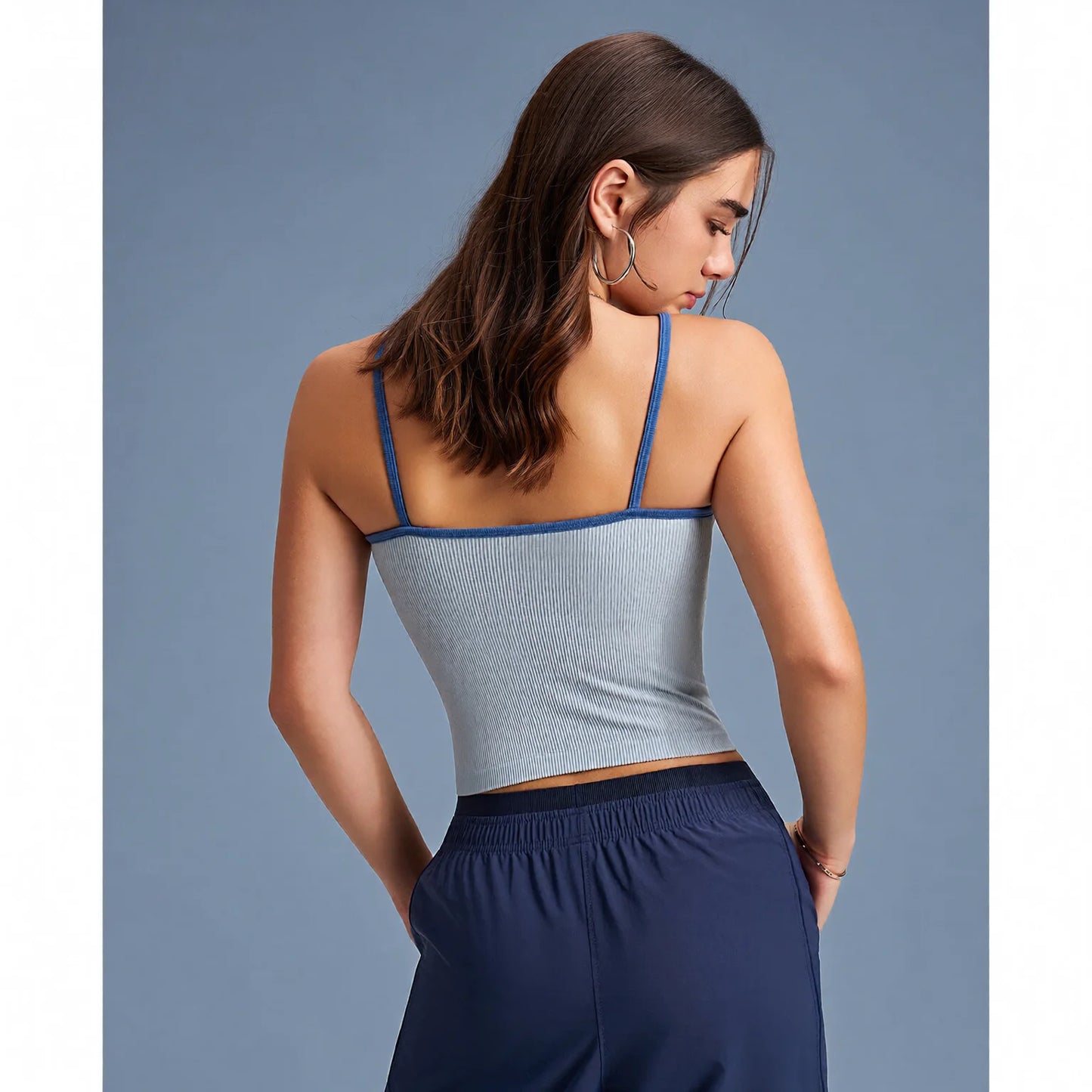 Colorblock V-Neck Camisole with Fixed Cups and Contrast Straps