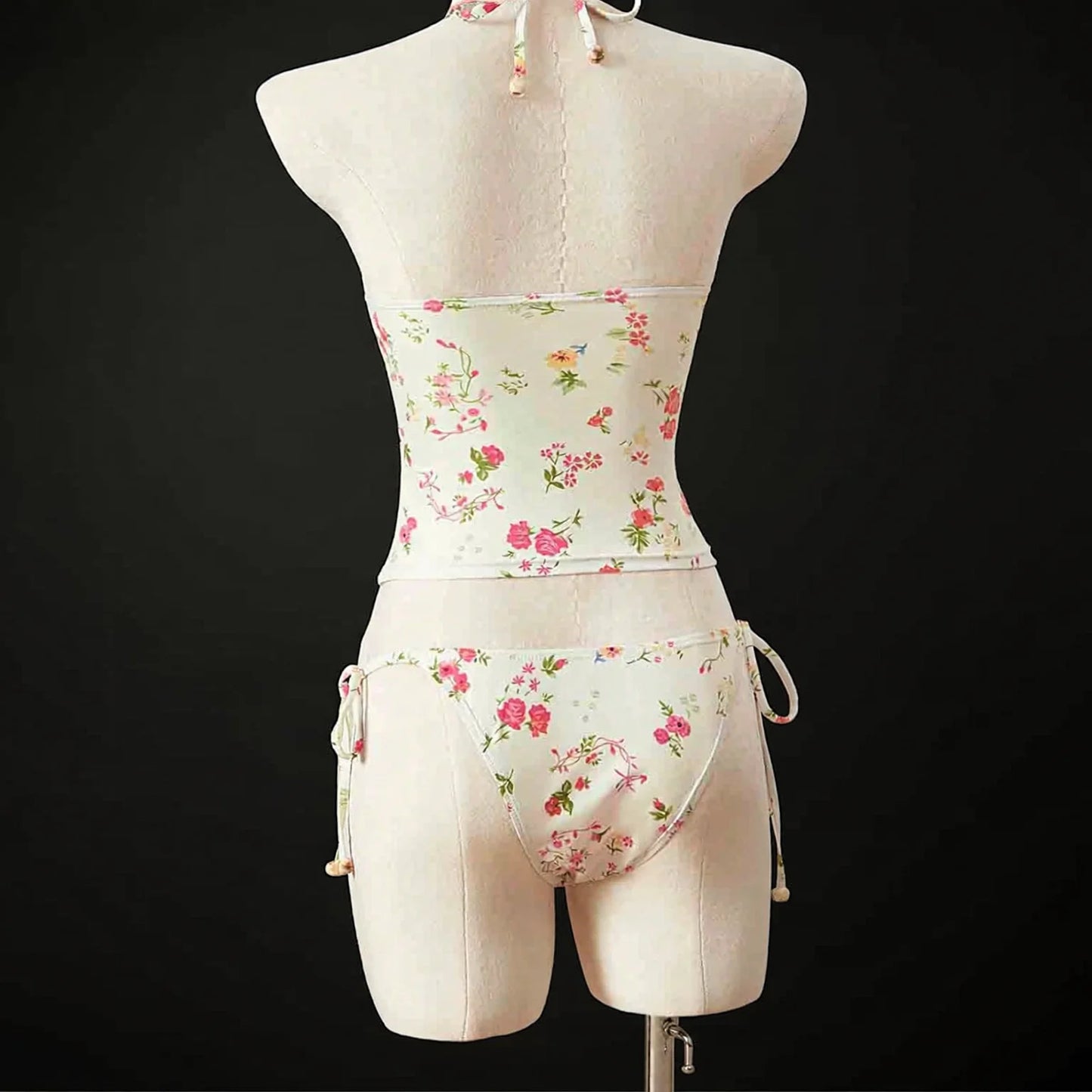 Light Floral Print Tie-Strap Tankini Set