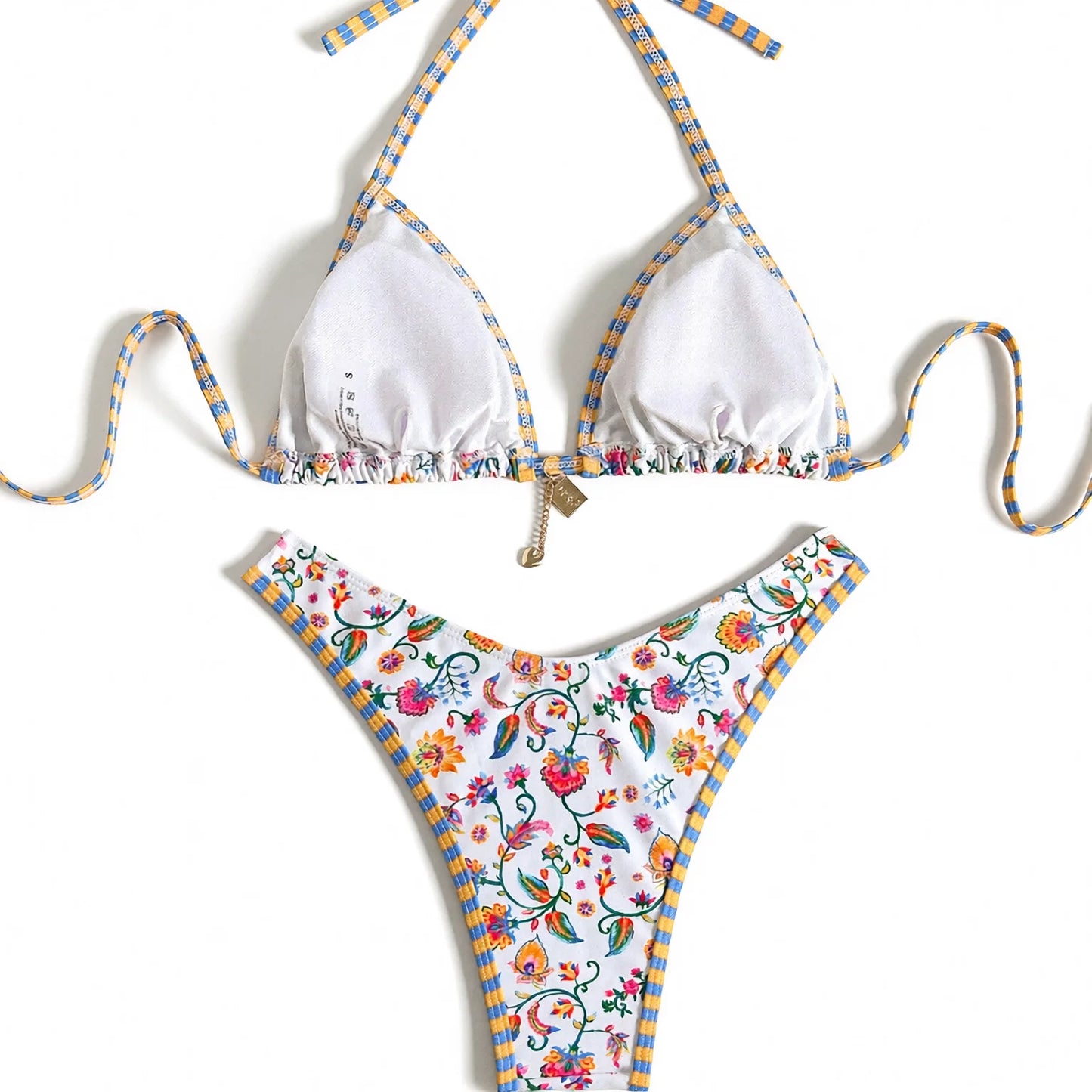 Triangle Bikini Set - Floral Print High-Cut Swimsuit
