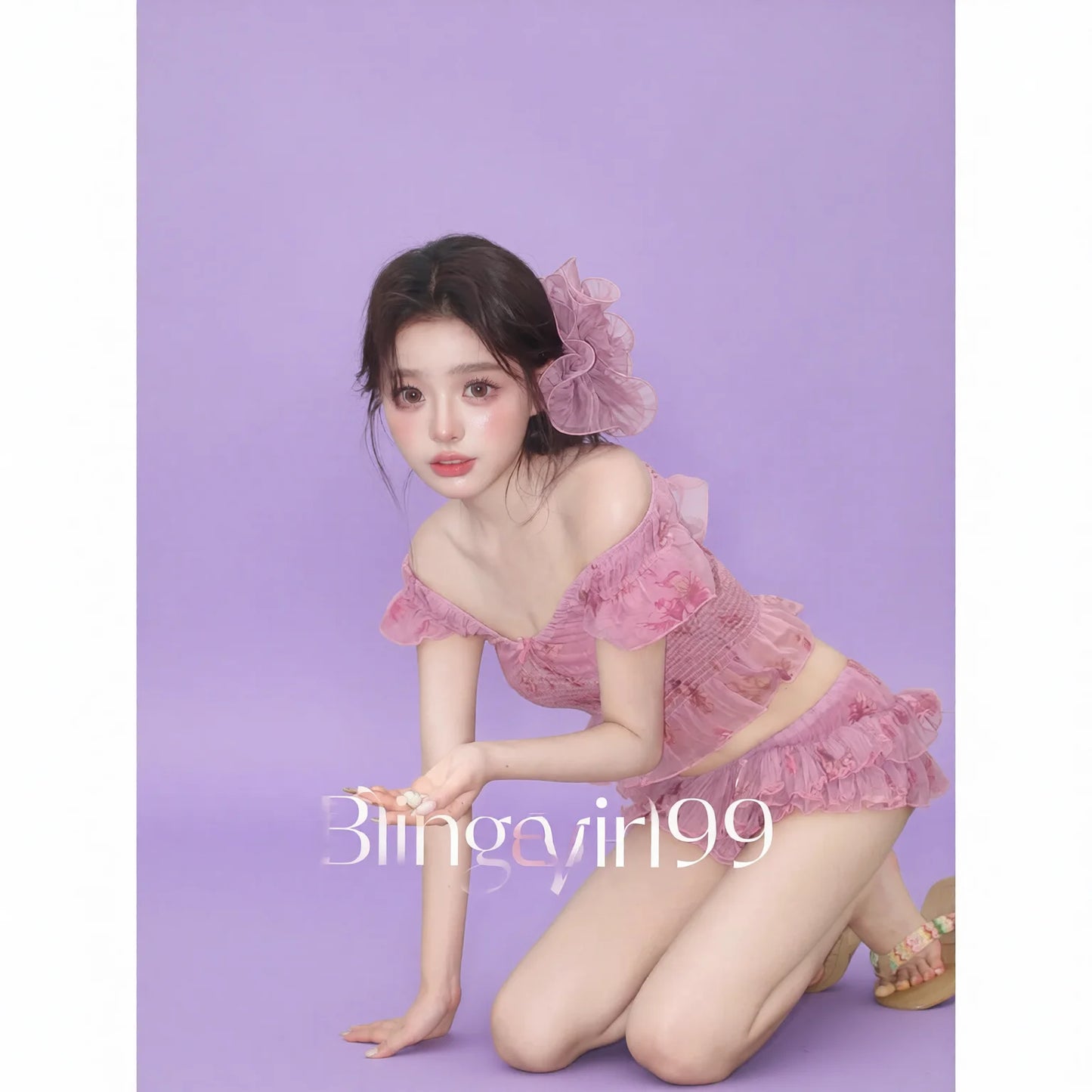 floral ruffle one-shoulder swimsuit