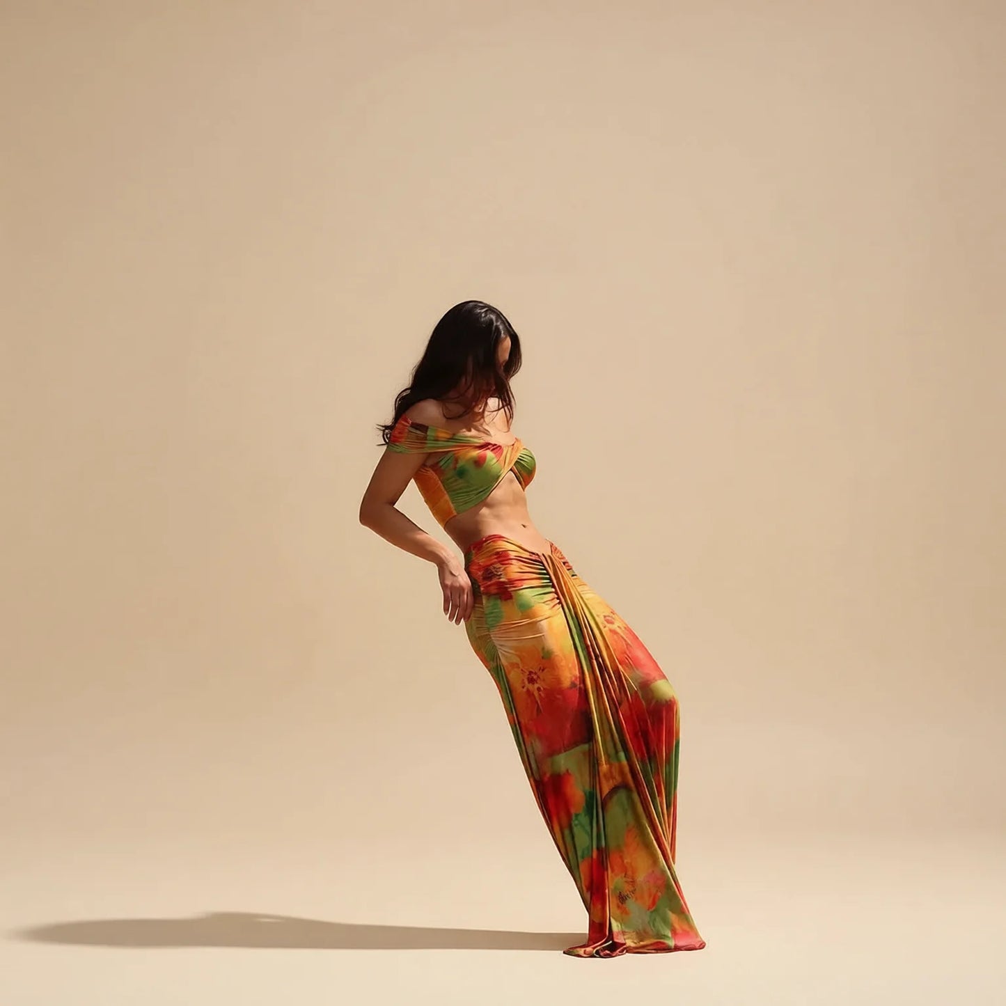 Retro Printed Off Shoulder Two Piece Swimsuit