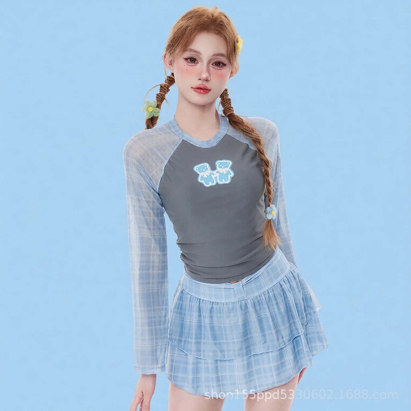Long Sleeve Swim Dress Blue