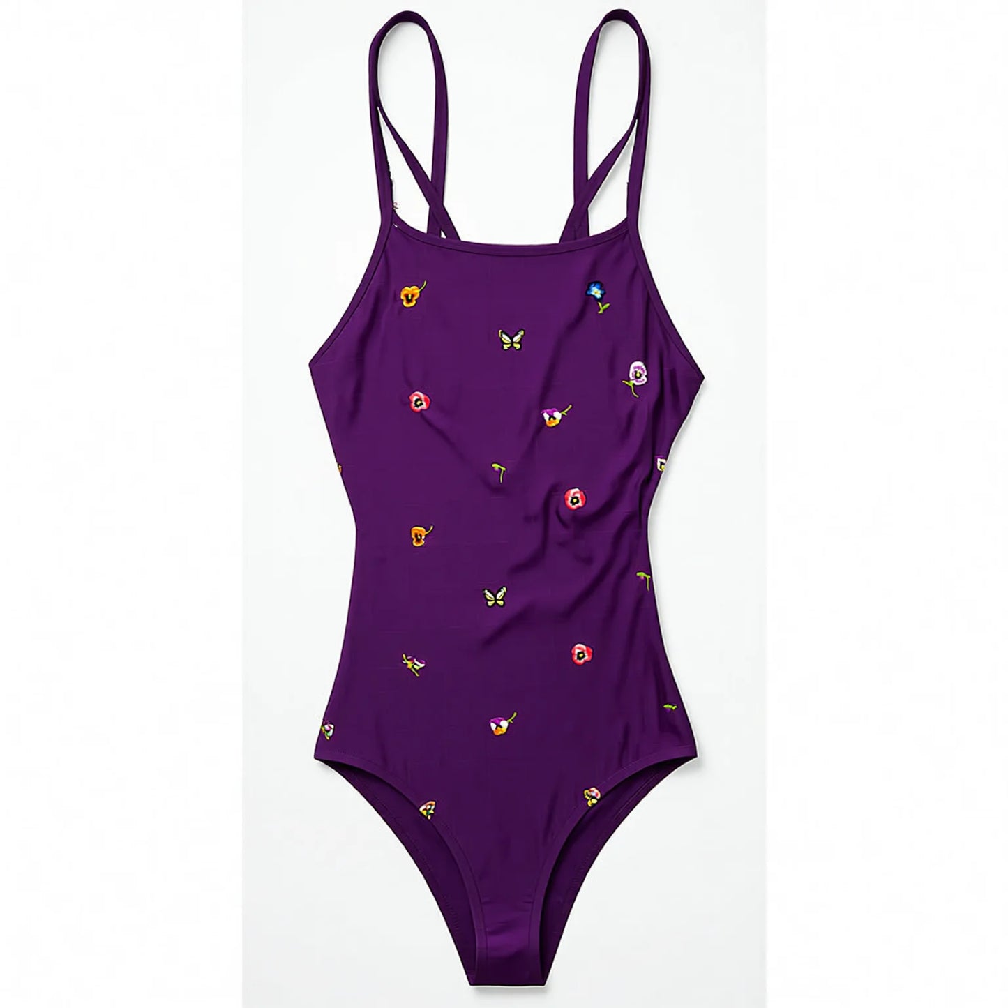 Purple Embroidered One Piece Swimsuit
