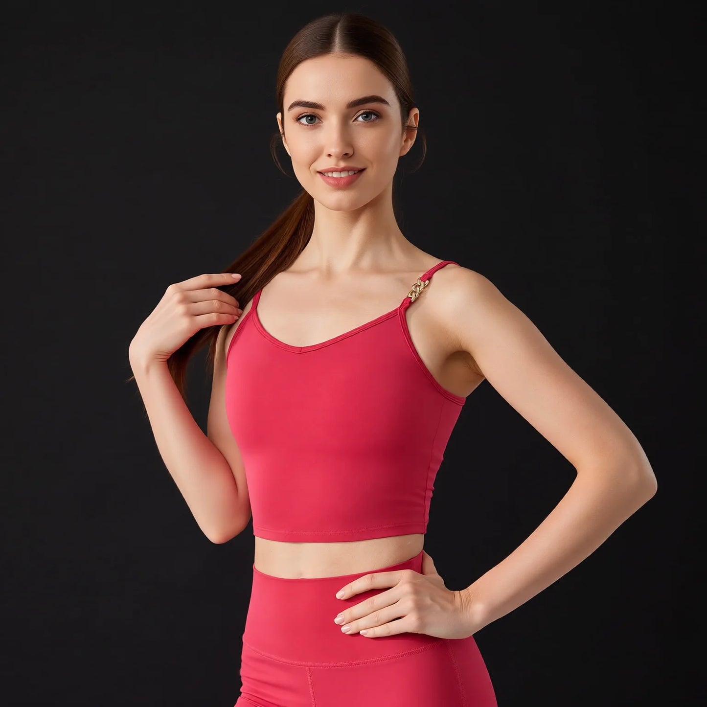 Nude Feel One-Piece Yoga Bra with Built-in Bra Cup, Spaghetti Strap Tank Top