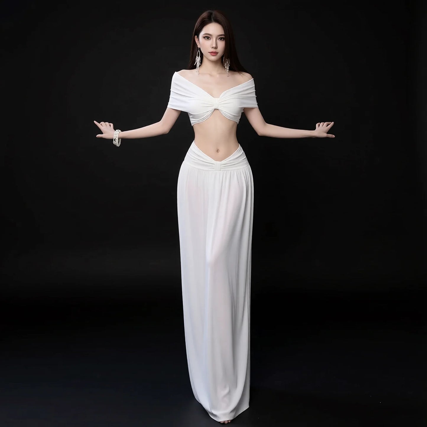atmosphere pure desire white one-shoulder bikini beach resort high-waist sheer long skirt