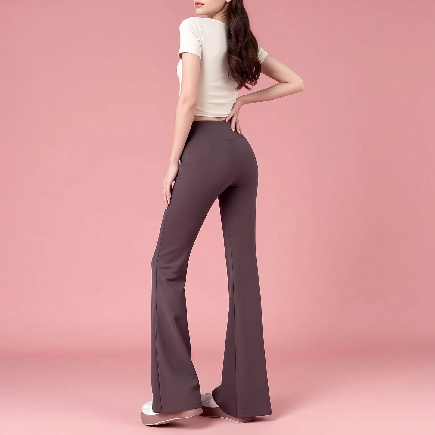 High Waisted Flared Yoga Pants with Pockets - Tummy Control & Booty Lift