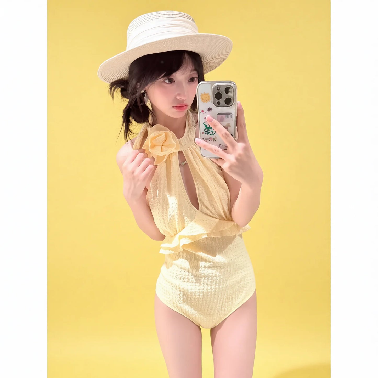 Pure Desire Lemon Yellow Ribbed One-Piece Swimsuit