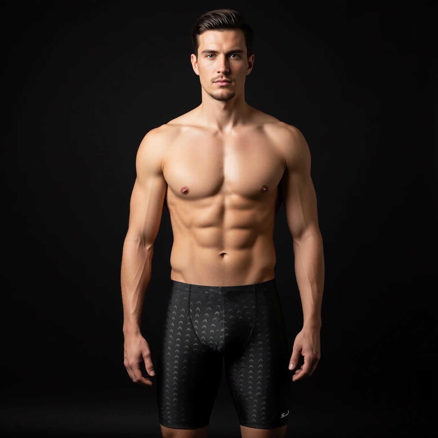High-waist shark-skin swim trunks