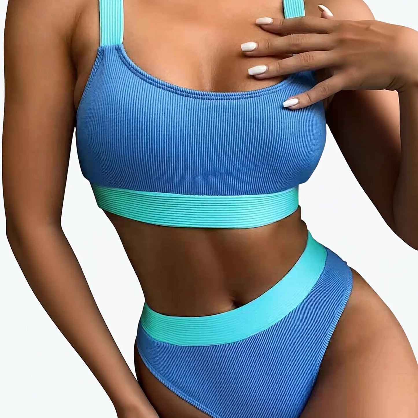 Pure Color Bikini Set High Waist Two Piece Swimwear