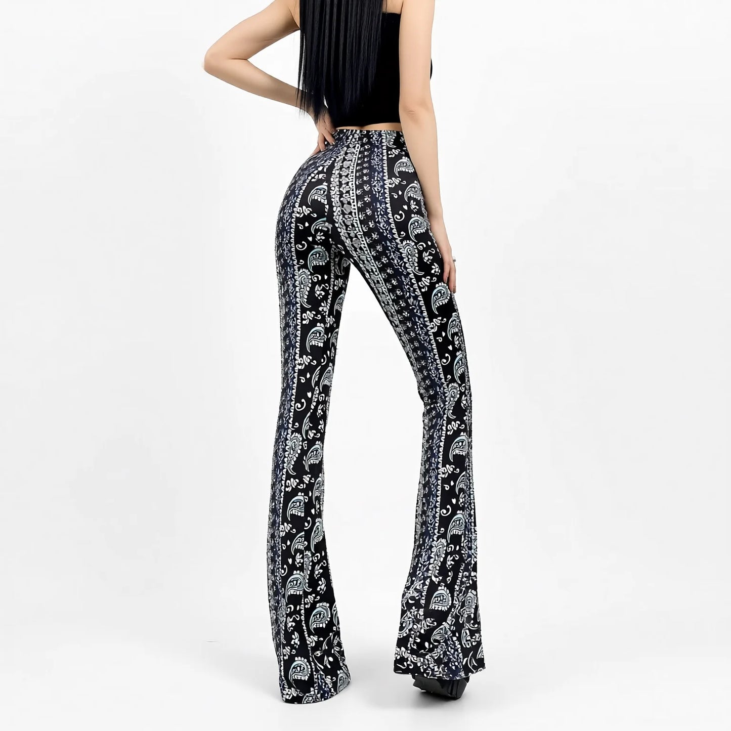 Ethnic Print Flare Yoga Pants - High Waisted Butt Lifting Stretch Trousers