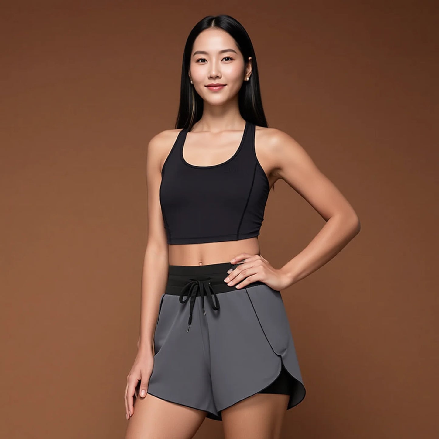 High-waisted shorts with pockets - seamless sports shorts with drawstring tie