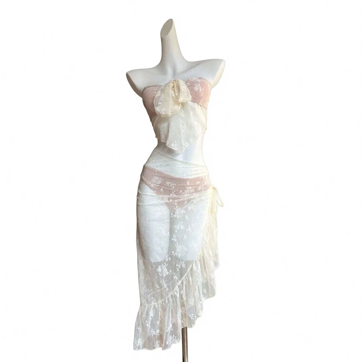 Netted Mesh Bikini-Style Two-Piece Maxi Skirt Set