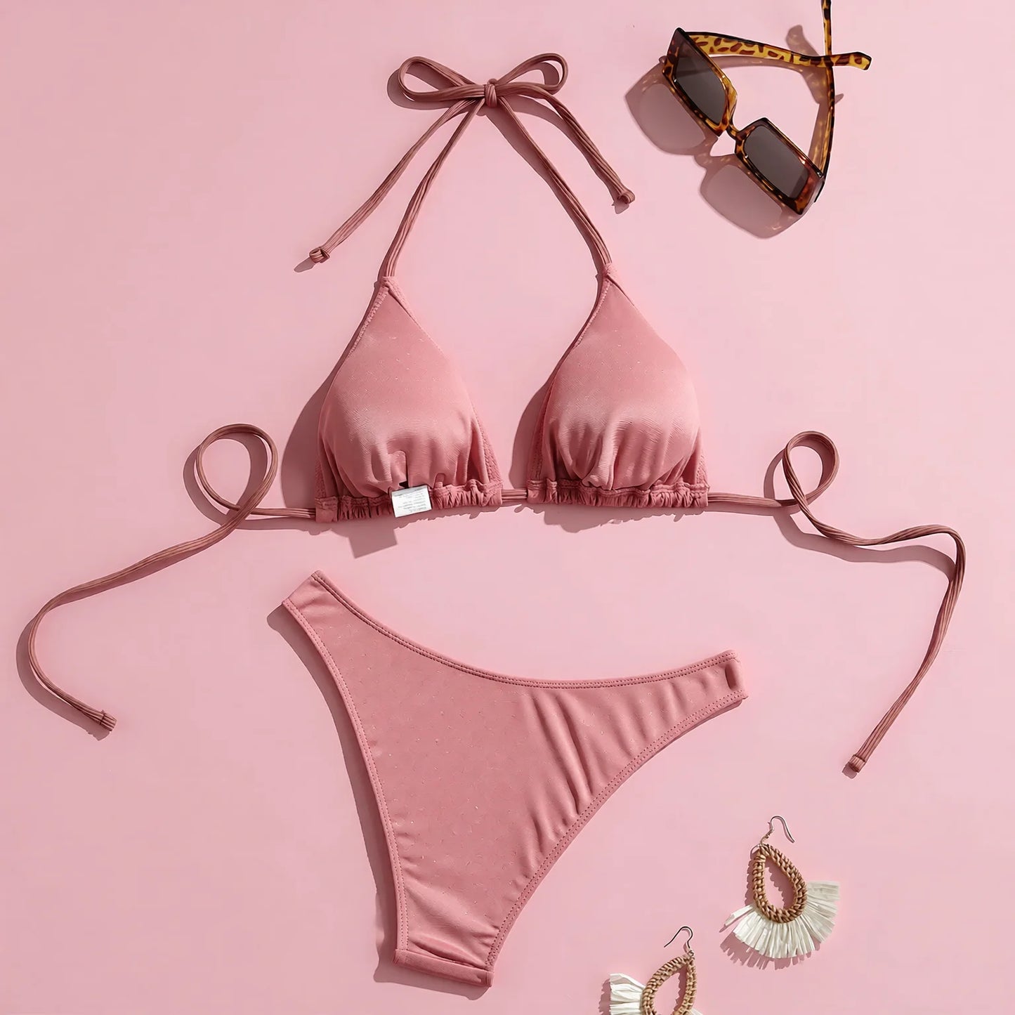 Sexy pure color triangle bikini set