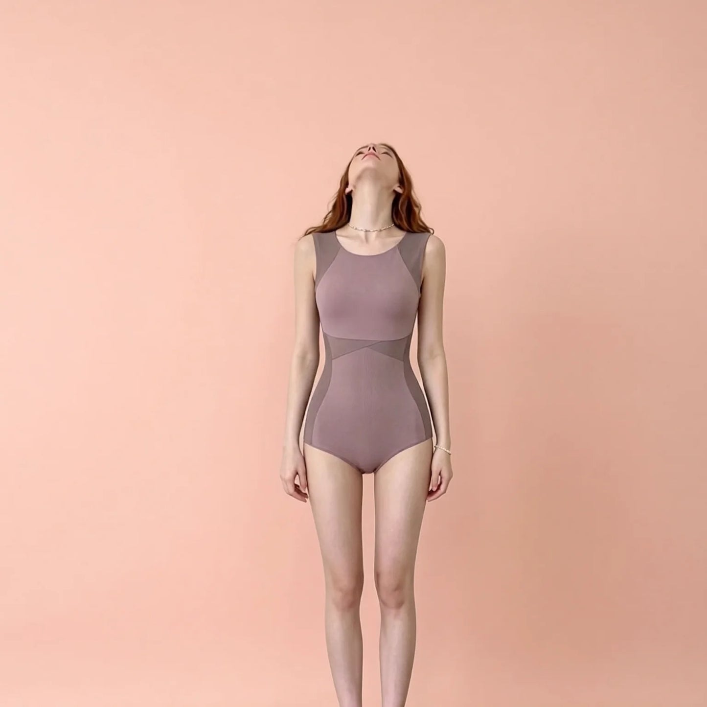 High-Sense One-Piece Swimsuit with Seam Detail - Brown