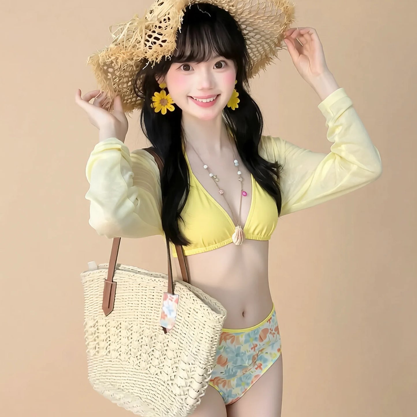 Long Sleeve Bikini Set with Sun Protection
