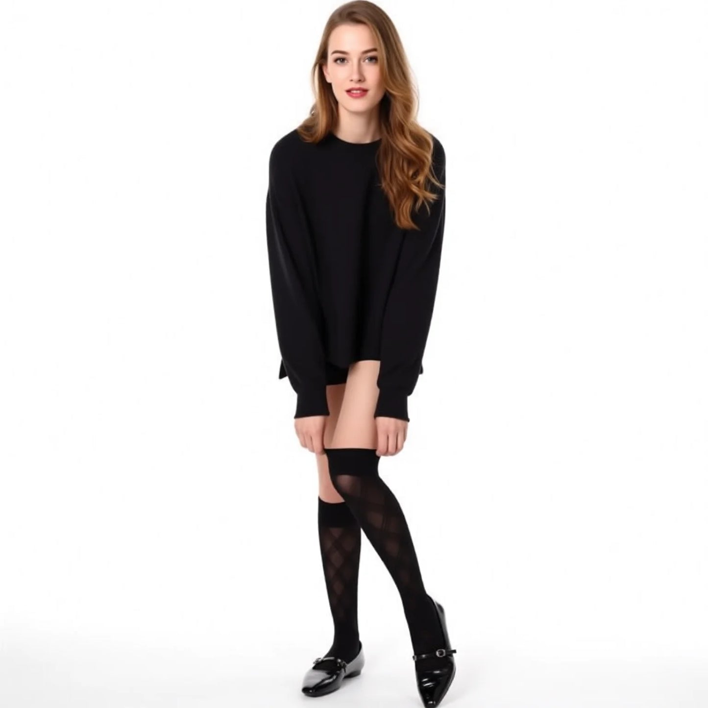 Diamond Pattern Sheer Knee High Socks - Japanese College Style Stockings