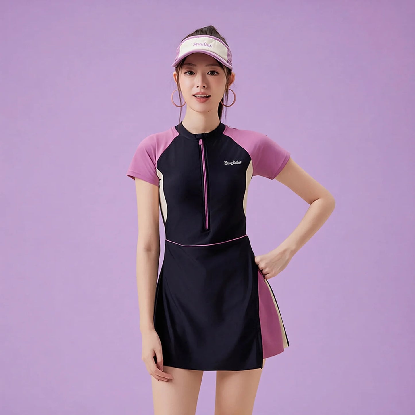 High-waisted sporty skirt two-piece swimsuit - tummy control & slimming effect