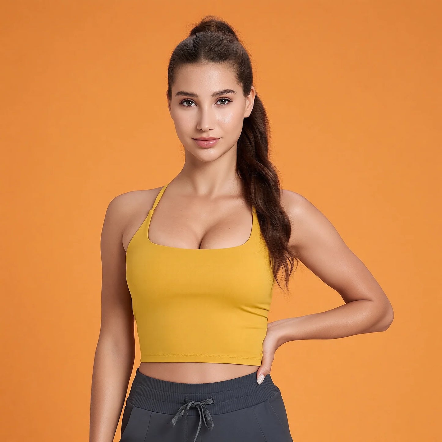 Cross-Back Workout Vest with Built-In Bra - Stretchy Yoga Tank