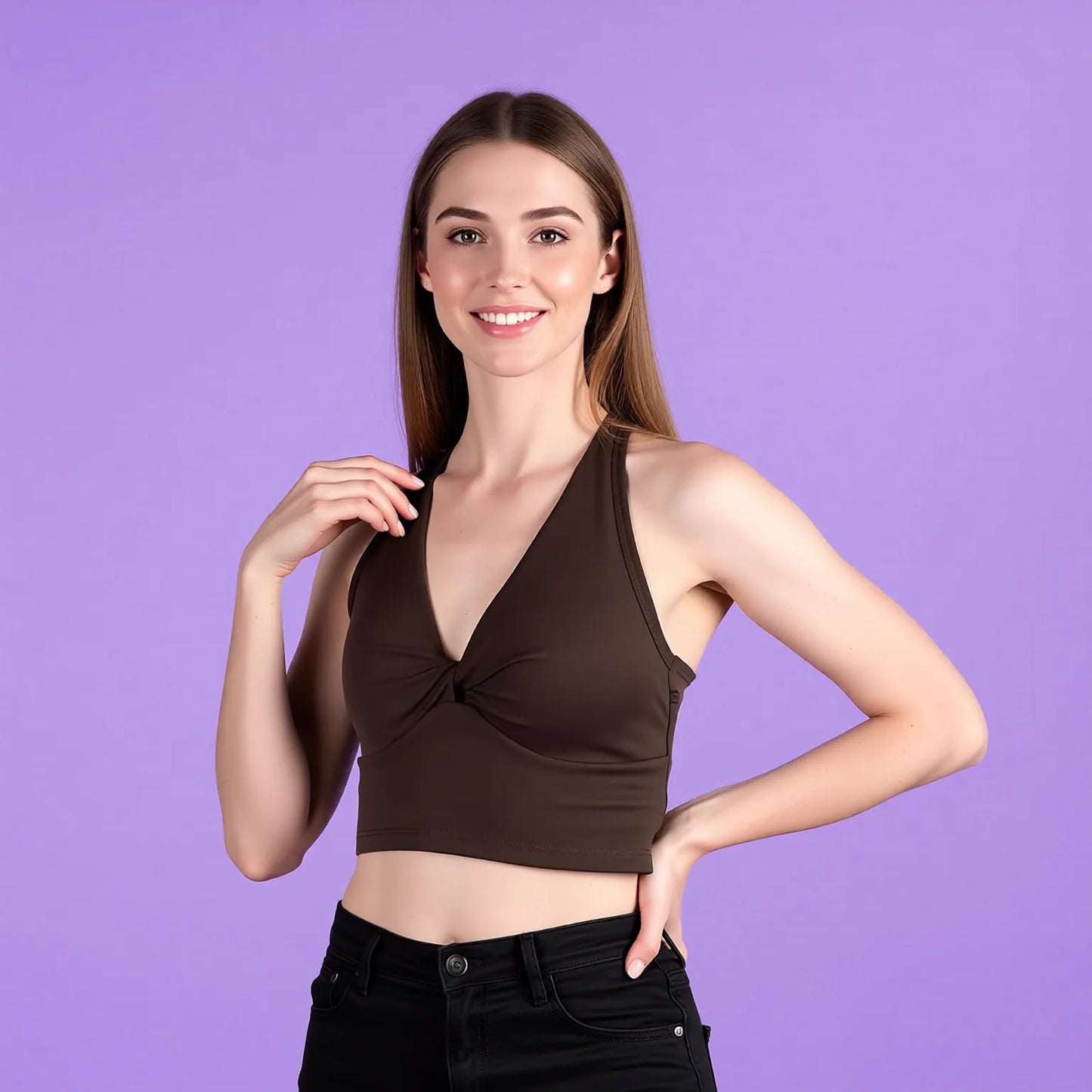 Butterfly Knot V-Neck Halter Yoga Bra with Removable Pads, Adjustable Back Support, Fitness Sports Bra