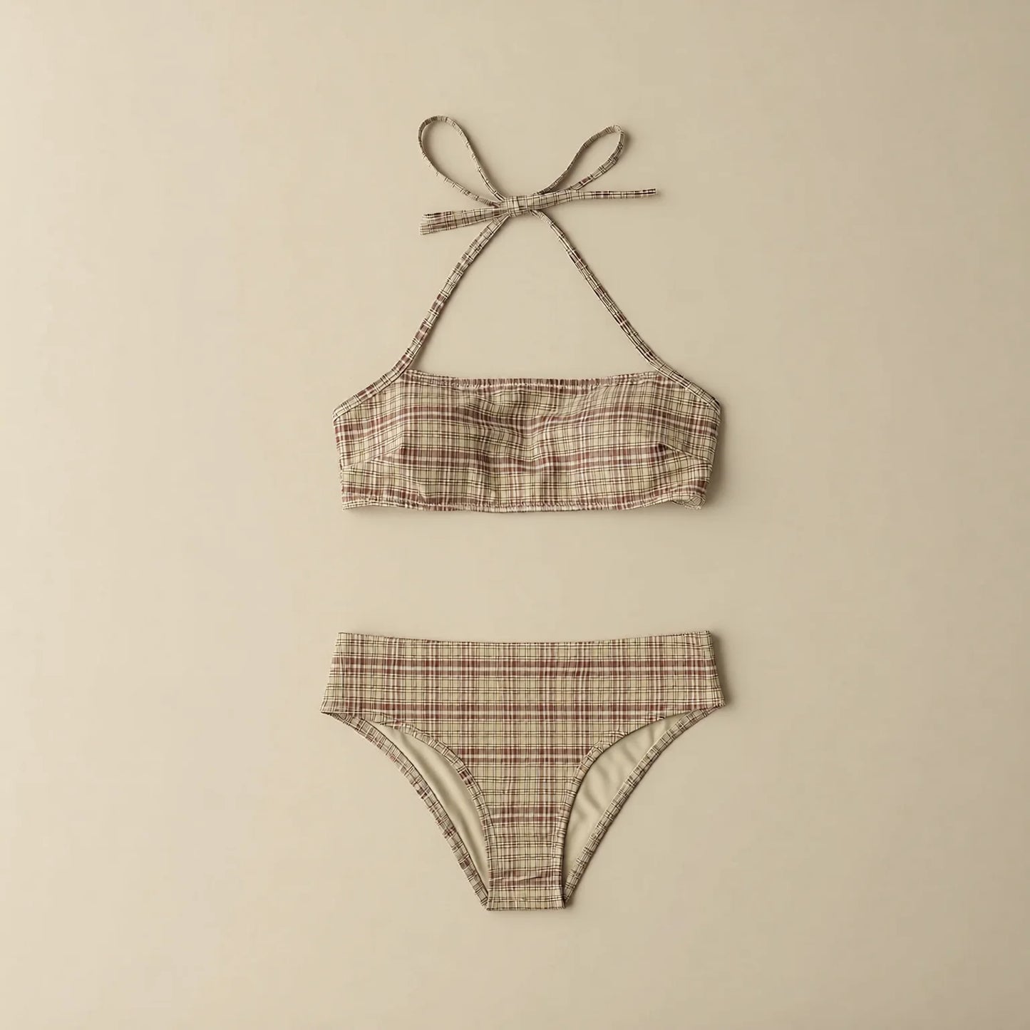 beige lattice two-piece bikini set