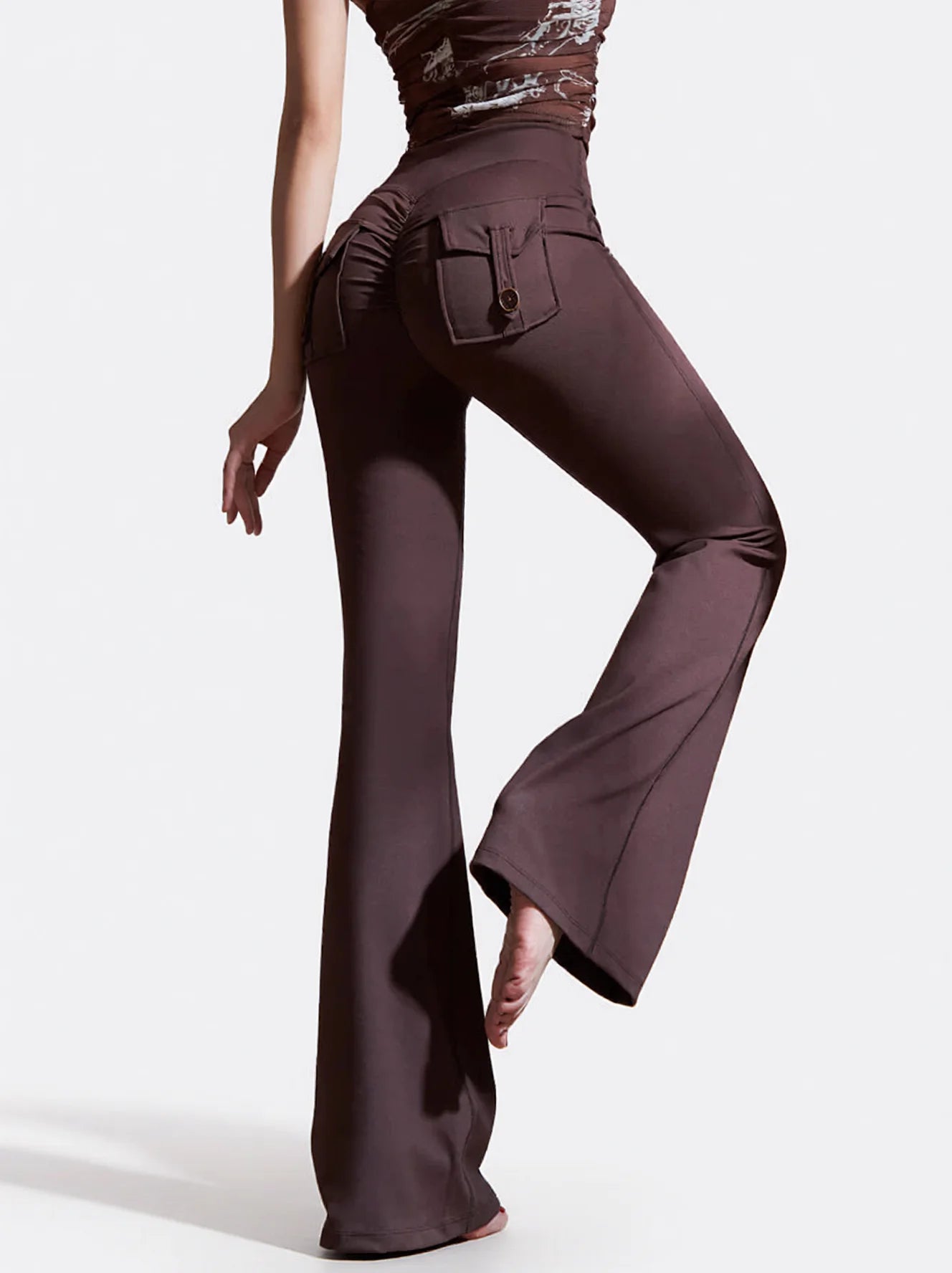 High Waisted Flared Leggings with Pockets and Butt Lift