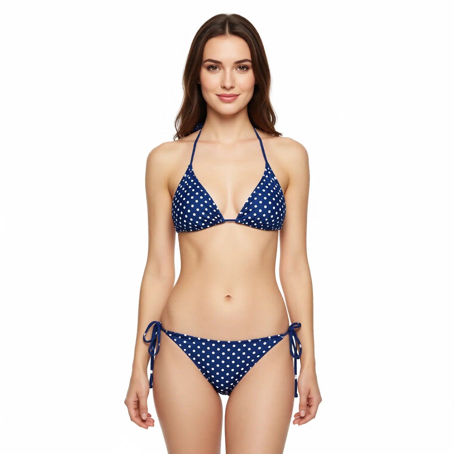 Polka Dot Triangle Bikini Set - Adjustable Tie Halter Swimwear