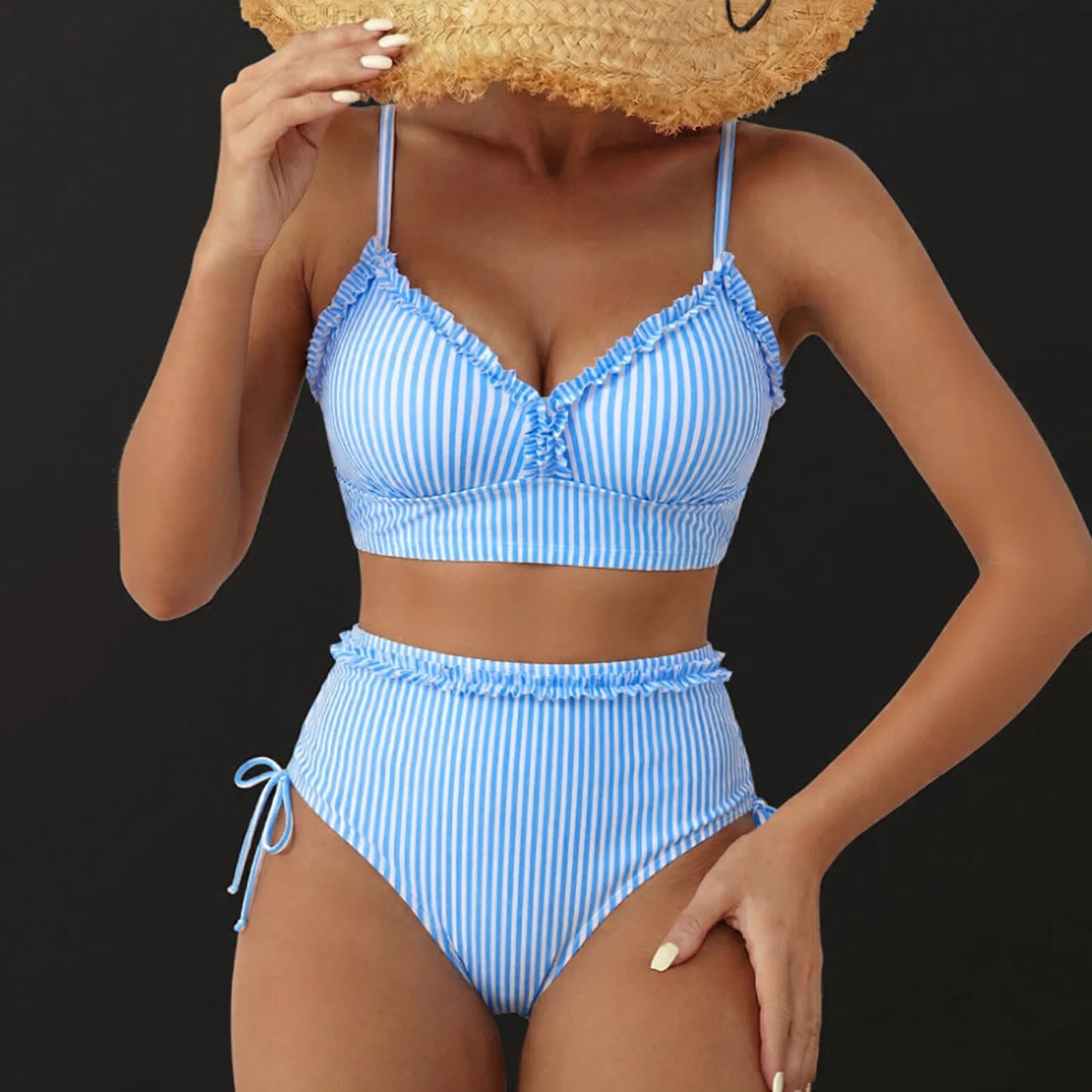 side-tie ruched bikini set high-waisted swimsuit
