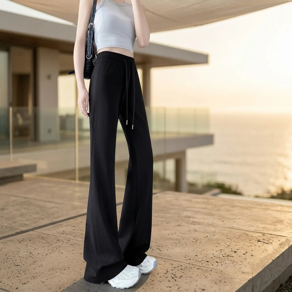 Cool Lyocell High-Waist Micro-Flare Wide-Leg Pants