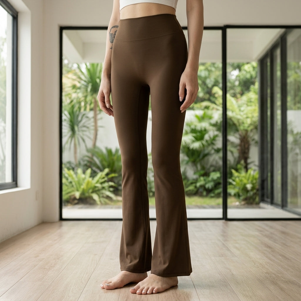 High-Waist Micro-Flare Yoga Pants Cargo Pockets