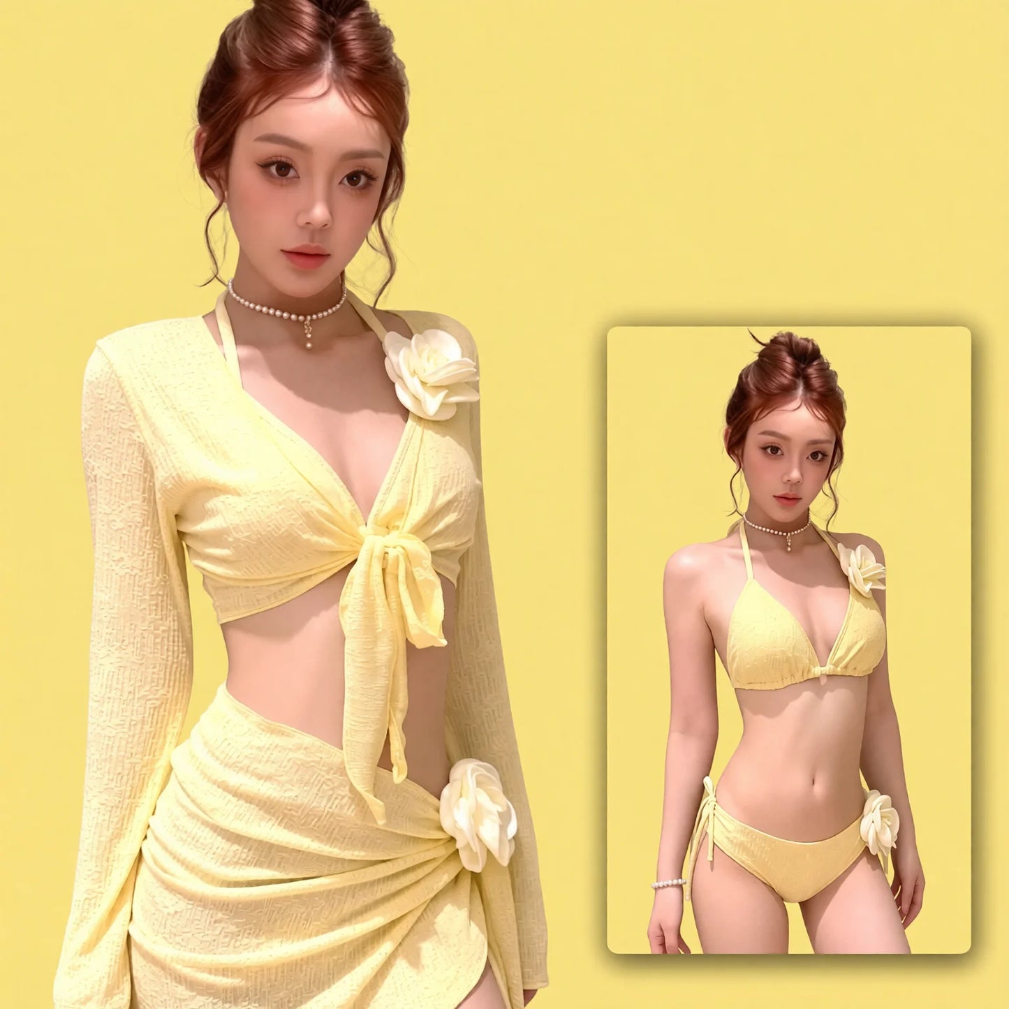 Tender Yellow Four-Piece Set Thai Island Resort Swimwear