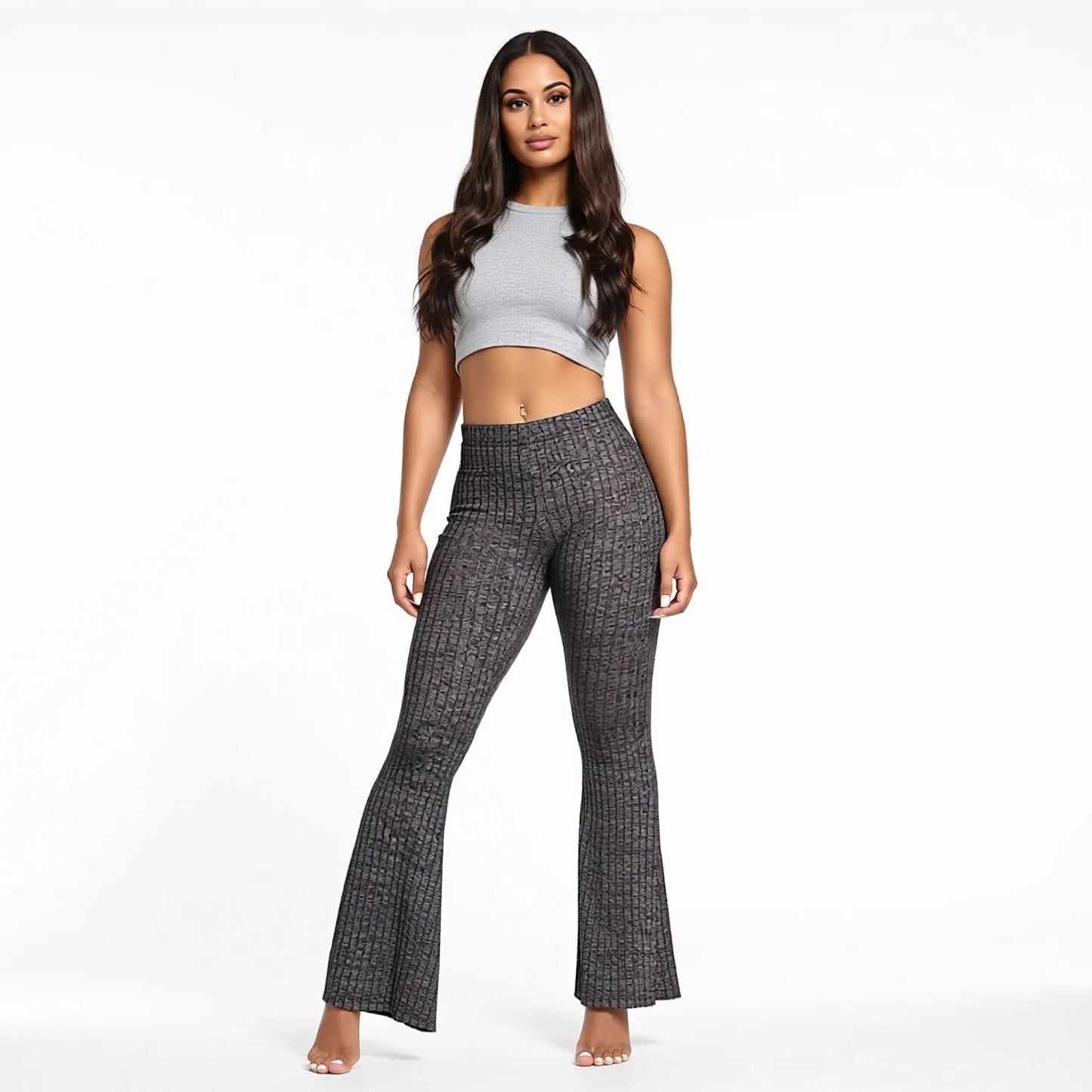High Waisted Flared Yoga Pants with Butt Lifting Scrunch