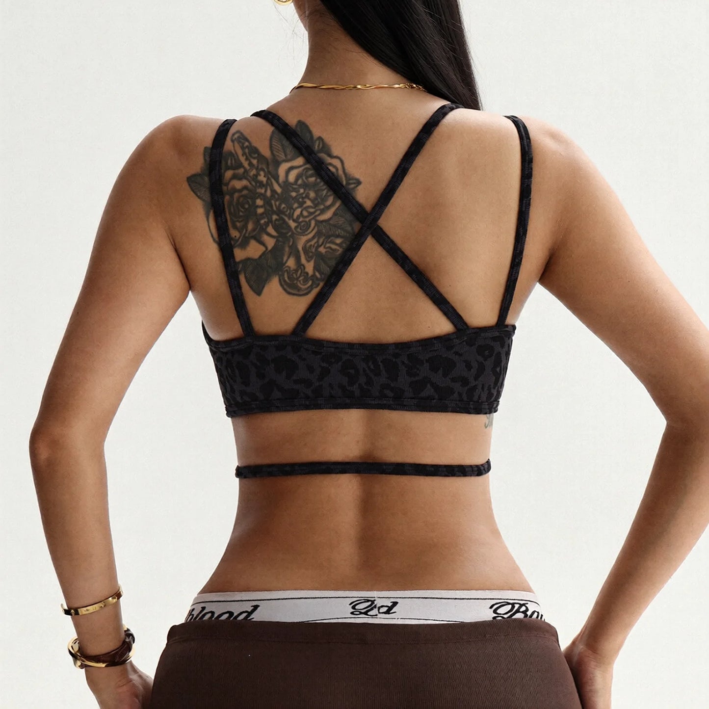 Leopard Print Sports Bra with Crisscross Back Straps