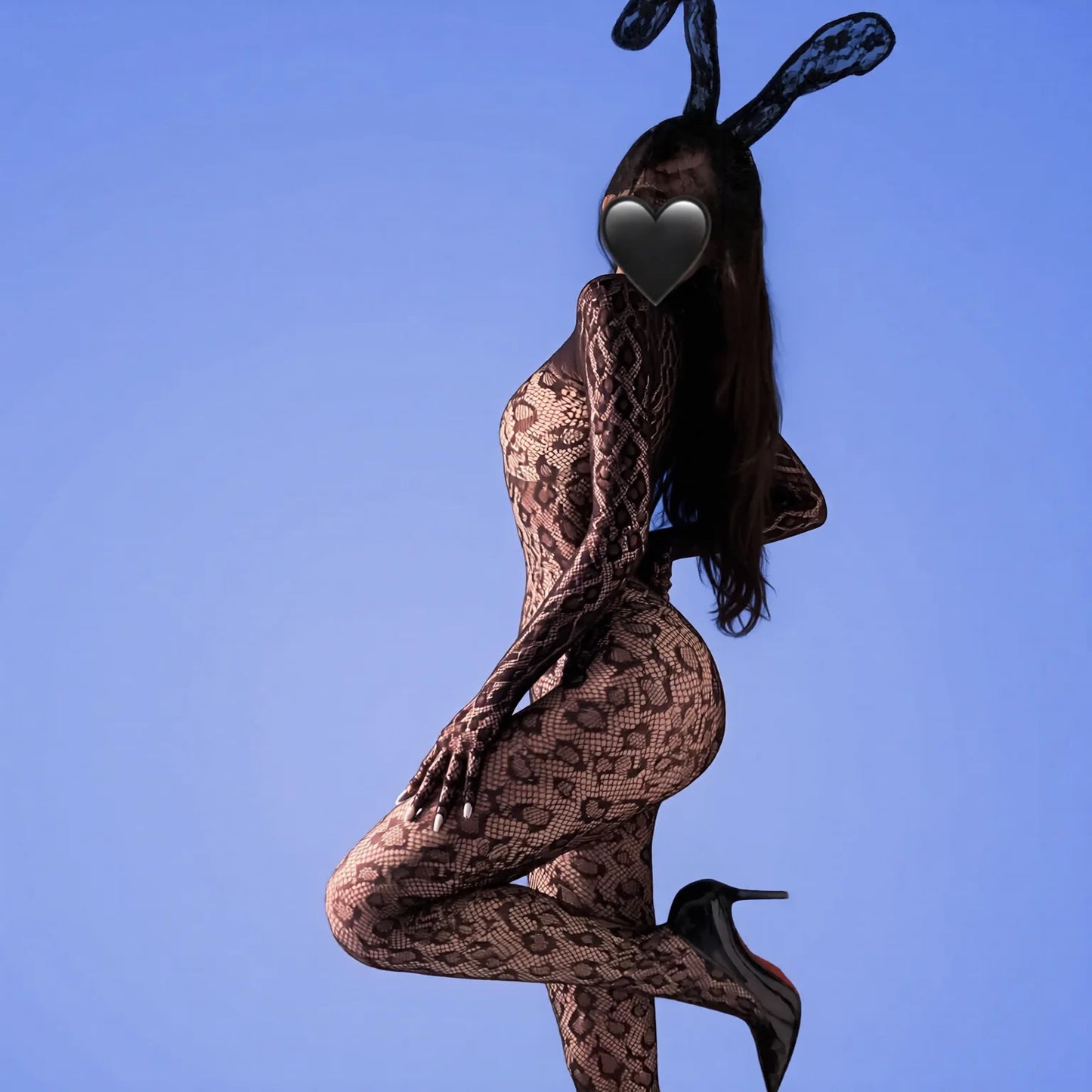 wild leopard print high-neck backless bodysuit lingerie with fishnet stockings