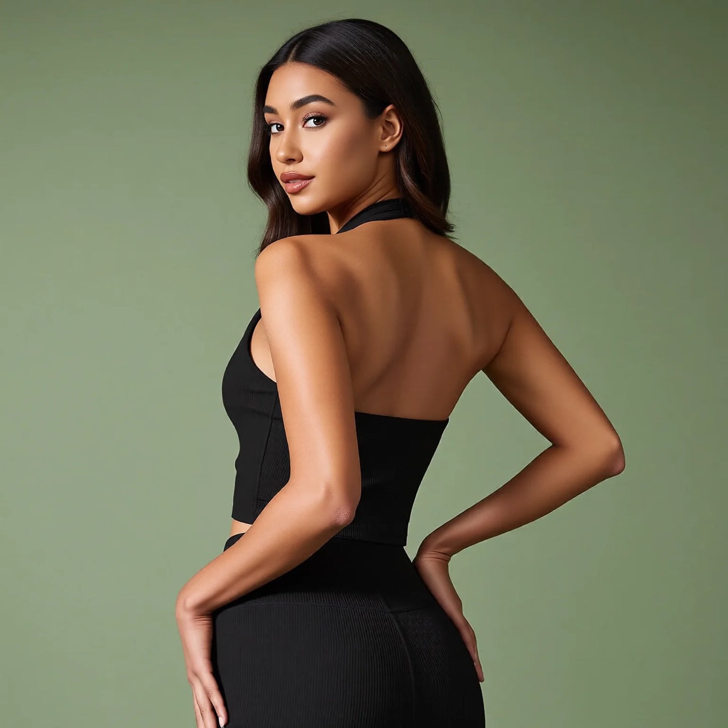 Hang Neck Sports Bra - Motion Ribbed Yoga Camisole