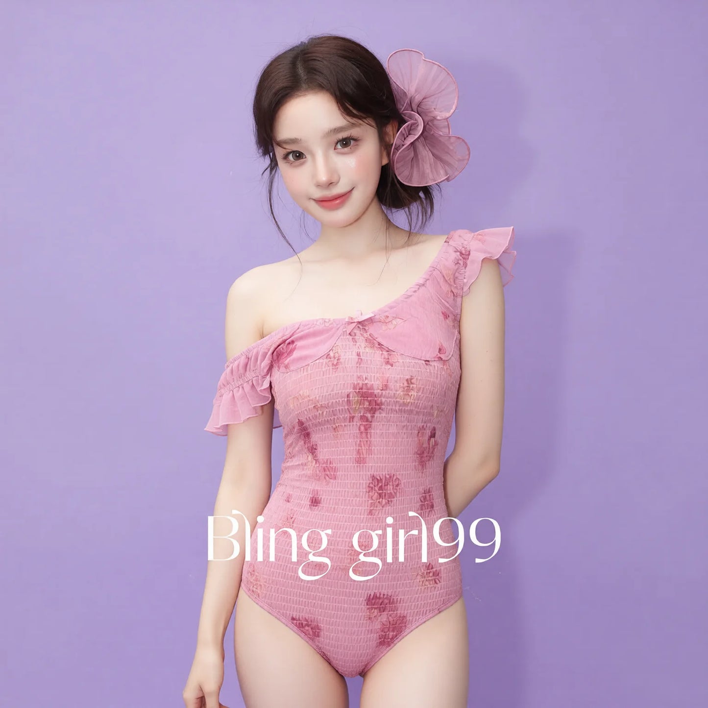 floral ruffle one-shoulder swimsuit