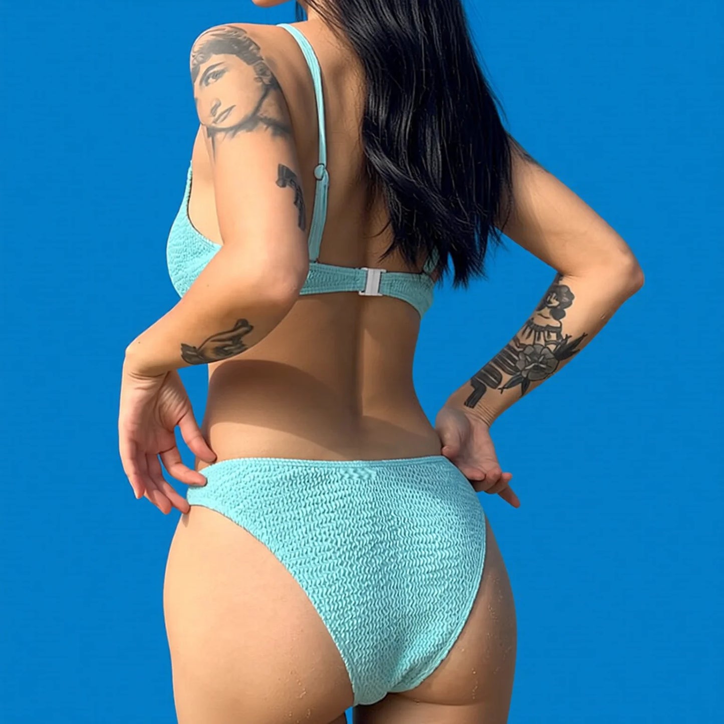 Sky Blue Triangle Bikini Set - Plunging Neckline & High-Waisted Fit