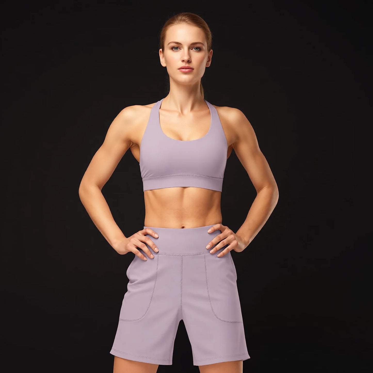 Patch Pocket Capri Shorts High-Waisted Yoga Shorts