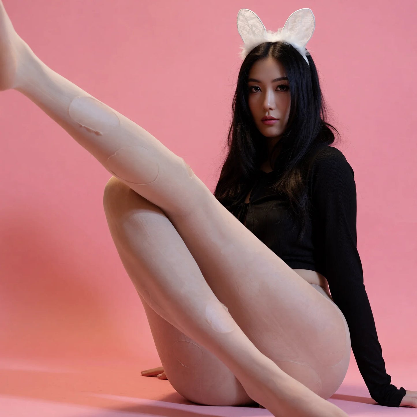 Black Sheer Hand-Torn Pantyhose