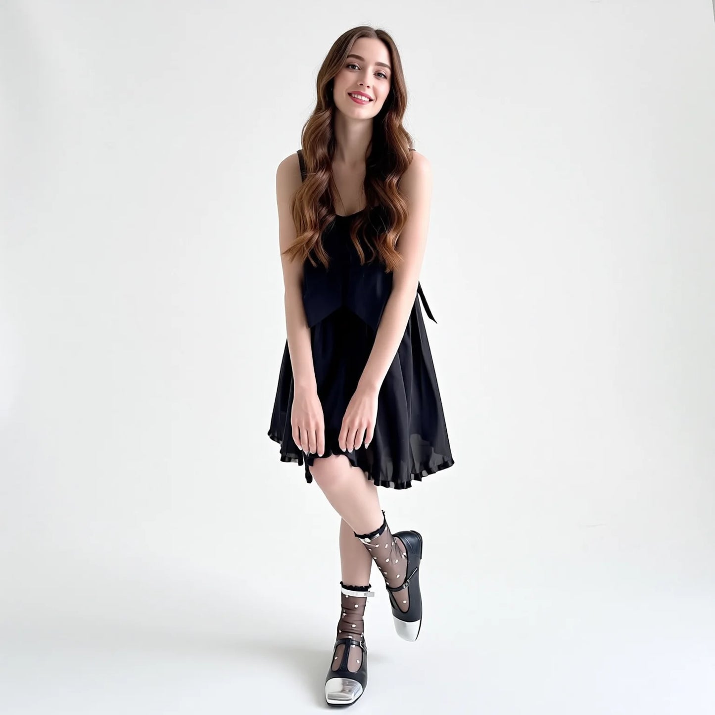 Polka Dot Sheer Socks with Bow Detail - Black & White Cute Ankle Socks