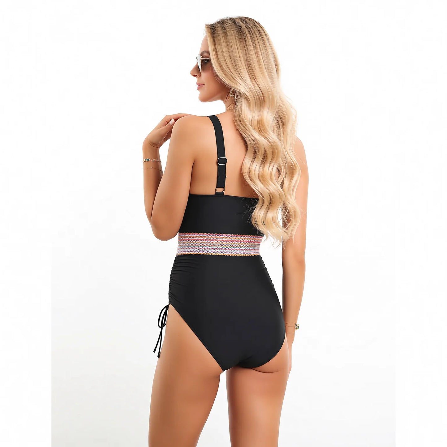 Tummy Control One Piece Swimsuit with Color Blocking