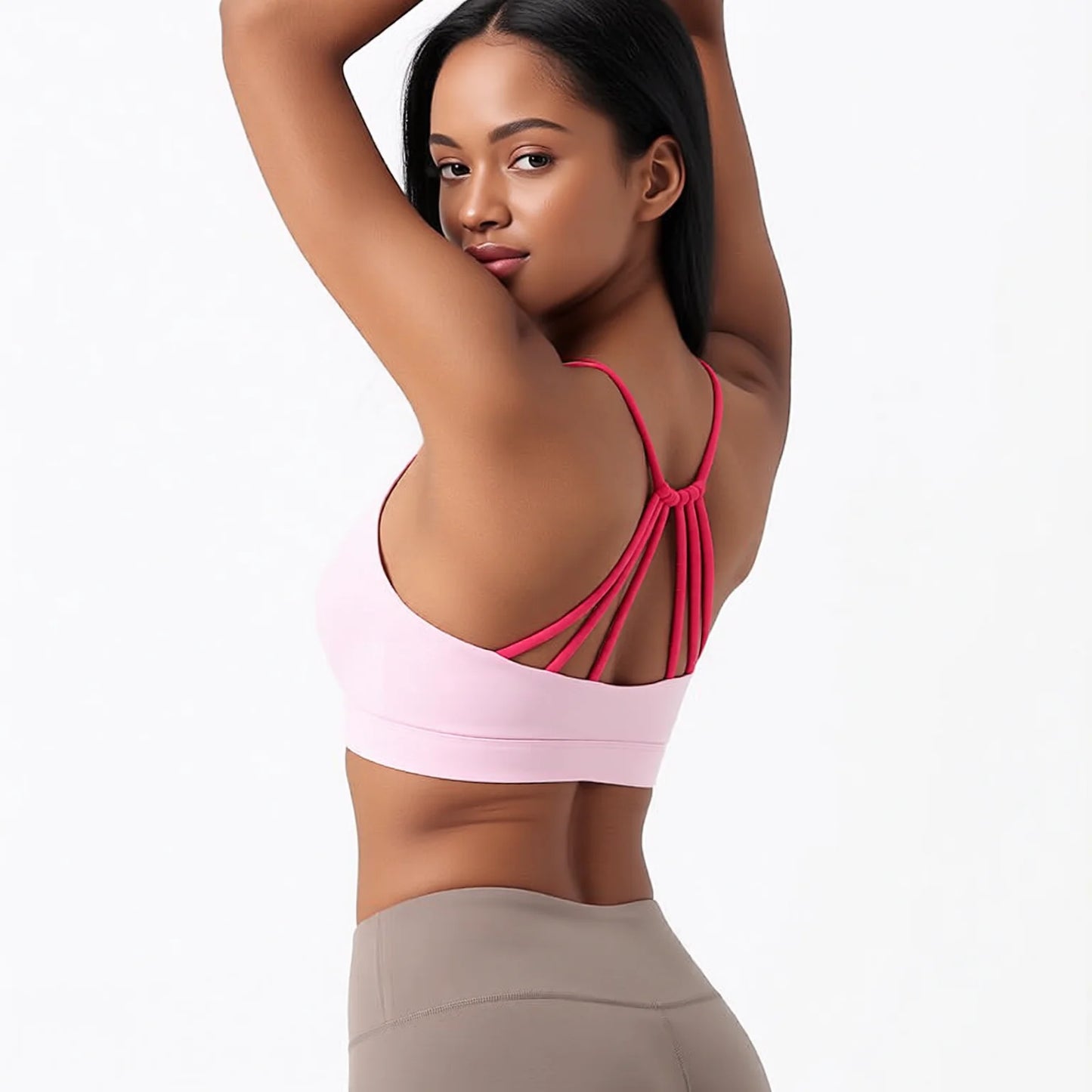 Strappy Back Support Sports Bra - Athletic Performance Bra for Running & Yoga