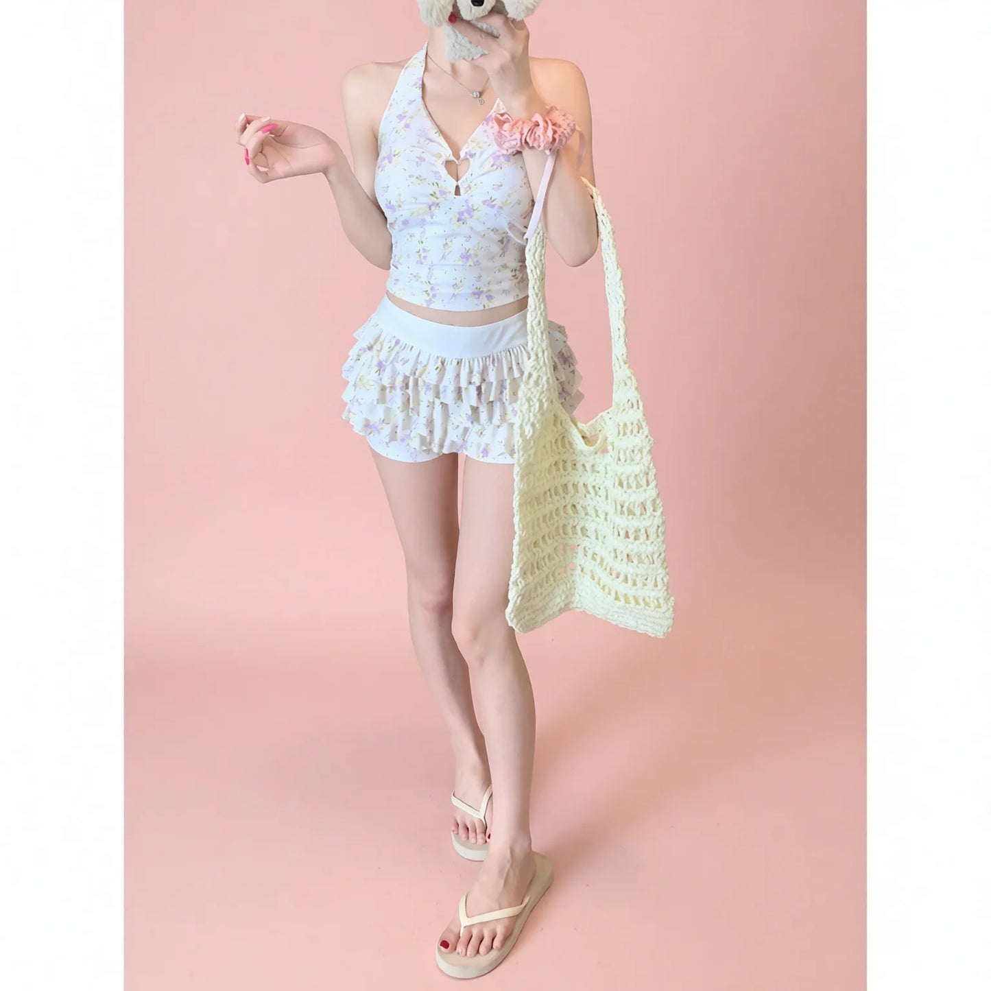 Sweet Floral Ruffle Bikini Set