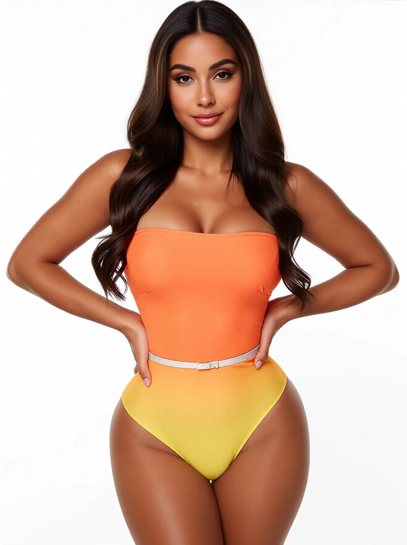 Bandeau Gradient One Piece Swimsuit with Belt - S-XXL